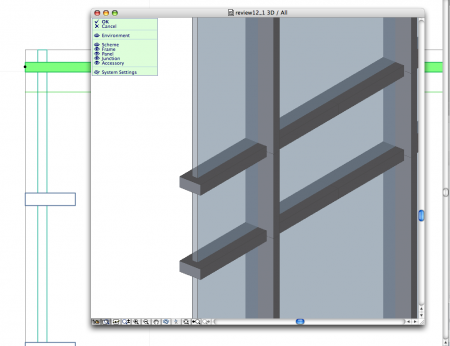 ArchiCAD 12's new Curtain Wall Tool - Notice the new pale green-backed menu bar within the new Edit environment.