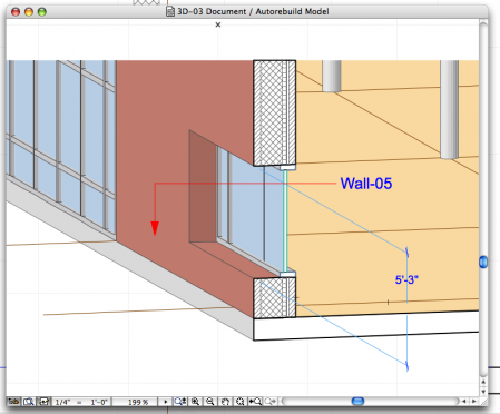 12 - A 3D Document Window. Notice it is not rendered in OpenGL and the composite materials in the wall are fully visible.