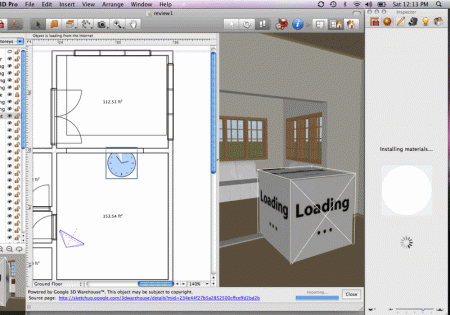 06 - When you choose a file to download from 3D Warehouse it comes directly into Live Interiors 3D. While downloading a clever loading package icon appears.