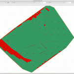 06 - Colored slopes view of model outlining areas of 35% slope or greater (in red).