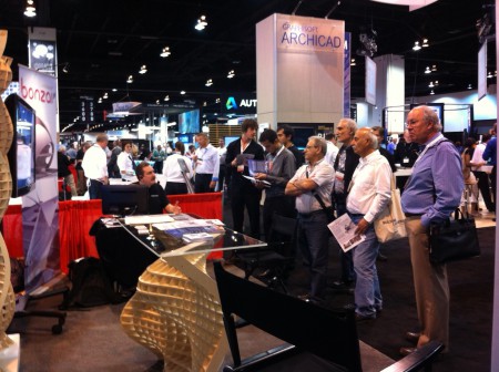 01 - Attendees gather around the AutoDesSys booth to see formZ 7.0