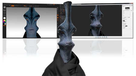 02 - An image showing the same model from ZBrush in that program (left) with the same model in KeyShot (right). 