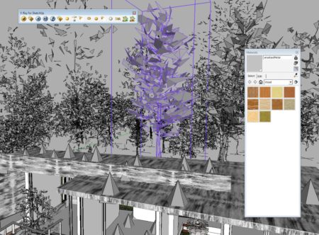 03 - The extensive trees in this SketchUp scene are utilizing V-Ray Proxy technology. A much more detailed version of the tree with thousands of faces gets reduced through the Proxy setup with the end user controlling the amount of faces left to represent the trees. SketchUp remains responsive because the geometry in the OpenGL viewport is both reduced and yet V-Ray dynamically loads the millions of faces in the final scene during render time--even with RT renders. 
