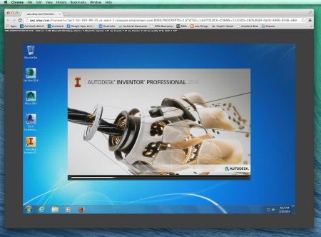 02 - A screen shot view of Autodesk Inventor running on a Mac via Chrome running an Amazon instance of OTOY Cloud Server. 