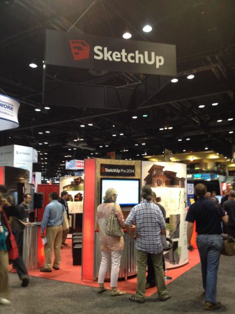 01 - Without a doubt the SketchUp booth always seems to be the busiest, followed very closely by Autodesk's booth which often is setup classroom style. Trimble SketchUp was showing its latest 2014 version plus SketchUp Mobile on iPad. 