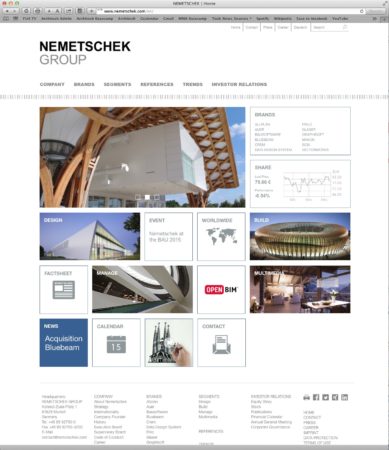 01 - The brand new NEMETSCHEK GROUP logo and new corporate design for the entire group is striking and cohesive, aiming to present to the international AEC community the strong relations and cohesiveness of the groups related products and brands. 
