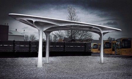0X - A bus stop built of reinforced concrete and designed utilizing solidThinking Inspire 2014. 