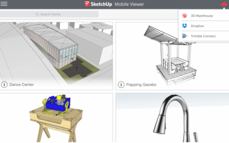 01 - The latest update to SketchUp Mobile Viewer lets you pull models from your 3D Warehouse, Dropbox and Trimble Connect accounts and any other cloud storage application.