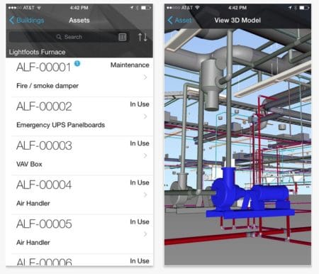 02 - Another view of the Autodesk Building Ops app for iOS iPhone. The app can show BIM model data in 3D. 