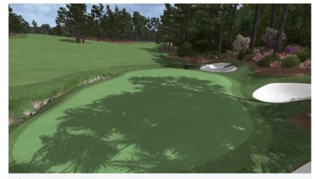 0X - This is an image capture from a Perfect Parallel video demoing its superb flyby animation capabilities. Augusta National's famed Amen Corner, hole number 13 from behind the green. You can see the video itself by following the link in the main text. (image: Perfect Parallel)