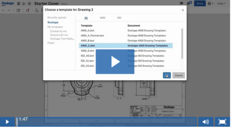 02 - Onshape Drawings video on how to choose a drawing template. All rights reserved. 