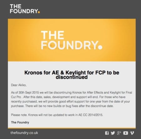 01 - The Foundry is no longer supporting Keylight for Apple's Final Cut Pro. 