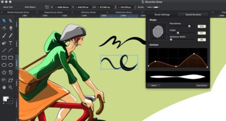 02 - Enhanced brush tool with pressure sensitive strokes and brush contour editor demonstrated in the Bicyclist. Image by Autodesk Graphic. All rights reserved.