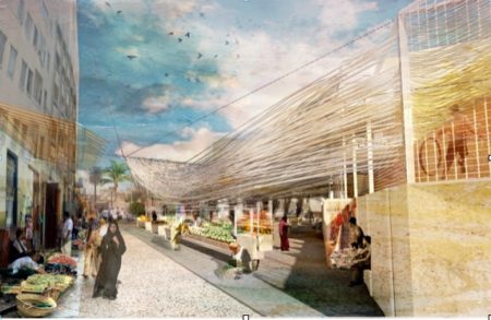 01 - Inspired by the suspended, community-designed shading structures seen on traditional Moroccan marketplaces, the building allows traffic to flow through the arcade-like marketplace.