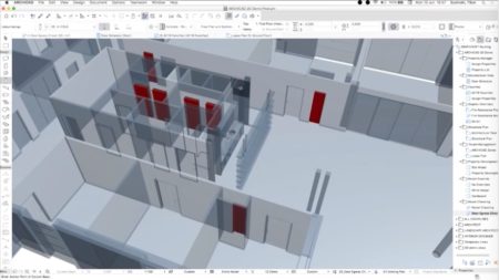0X - Graphical Overrides in ArchiCAD 20 can also be used to due basic BIM model checking. In this example doors which do not meet ADA handicap requirements are quickly found and color coded red. 